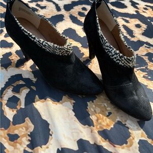 Seychelles Black Ankle Boots with Animal Print Trim